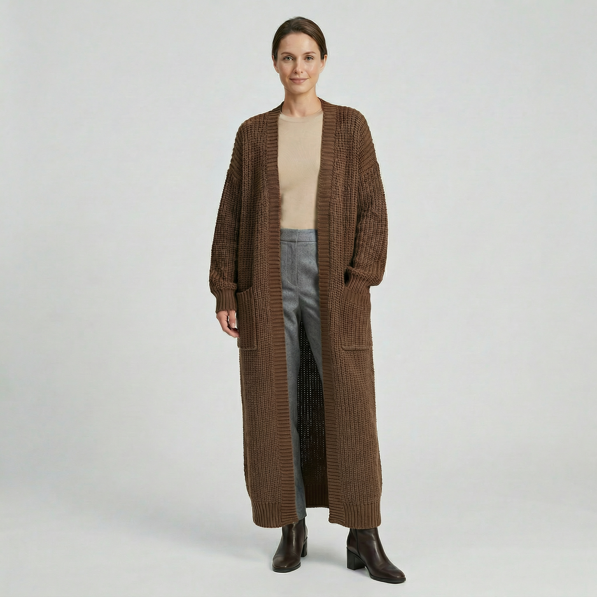 Women's Knit Long Winter Cardigan Toe Length