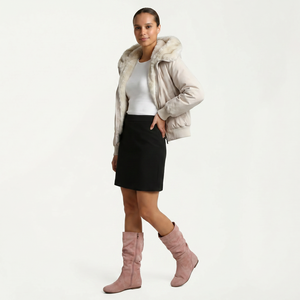 Women’s Mid-Calf Flat Boots - Pull-On Round Toe Flat Heel Fit