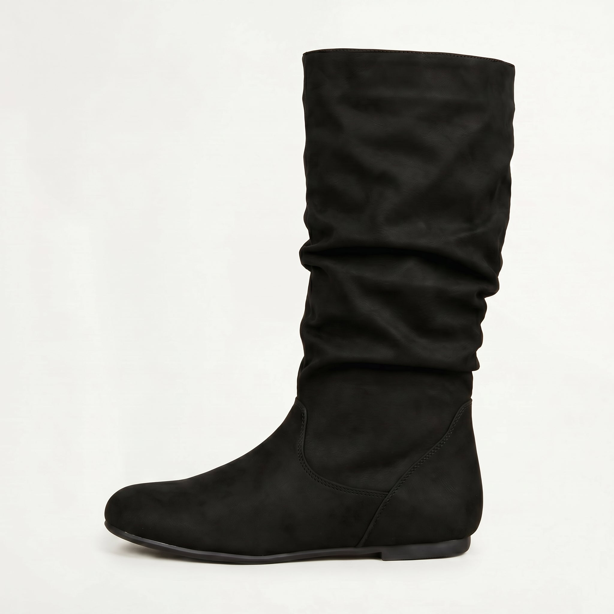 Women’s Mid-Calf Flat Boots - Pull-On Round Toe Flat Heel Fit