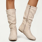 Women’s Mid-Calf Flat Boots - Pull-On Round Toe Flat Heel Fit