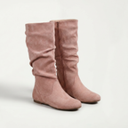 Women’s Mid-Calf Flat Boots - Pull-On Round Toe Flat Heel Fit
