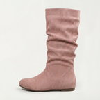 Women’s Mid-Calf Flat Boots - Pull-On Round Toe Flat Heel Fit