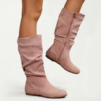 Women’s Mid-Calf Flat Boots - Pull-On Round Toe Flat Heel Fit