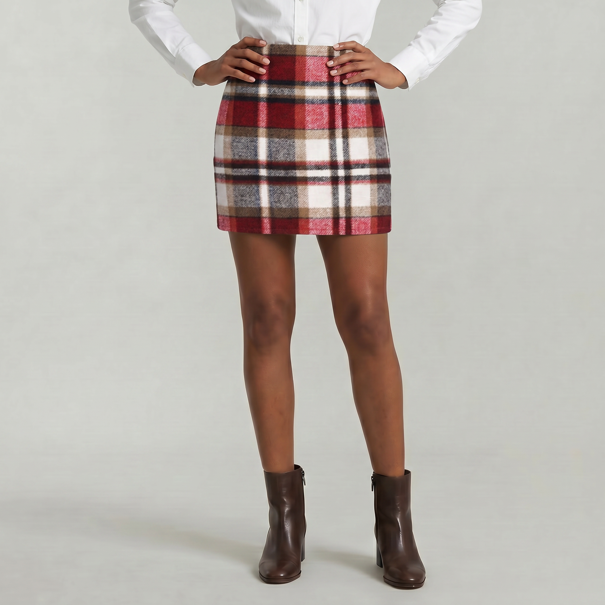 Women’s Plaid A-Line Skirt - High Waist Tweed Style Mini Skirt