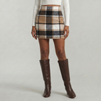 Women’s Plaid A-Line Skirt - High Waist Tweed Style Mini Skirt