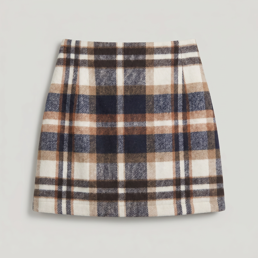 Women’s Plaid A-Line Skirt - High Waist Tweed Style Mini Skirt