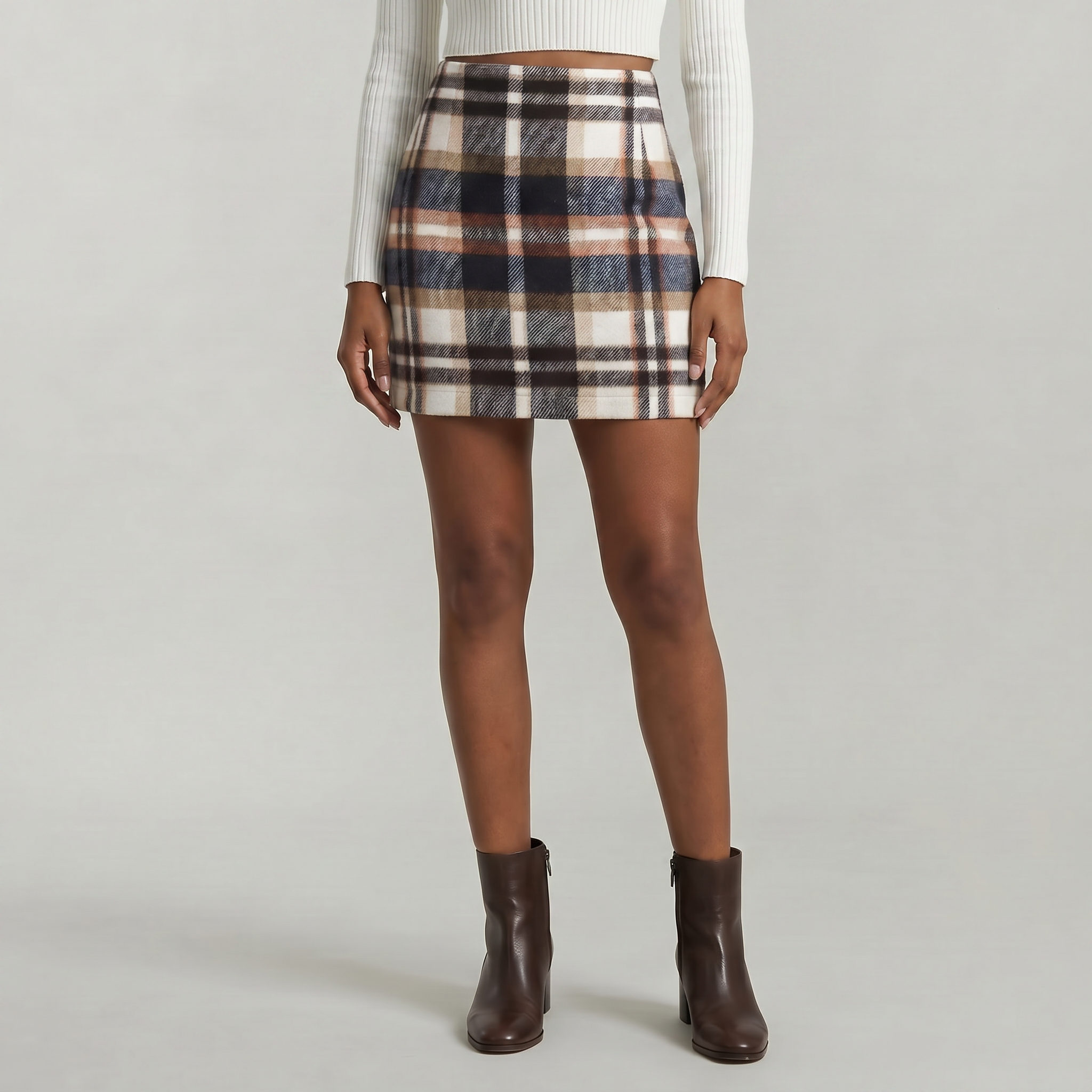 Women’s Plaid A-Line Skirt - High Waist Tweed Style Mini Skirt