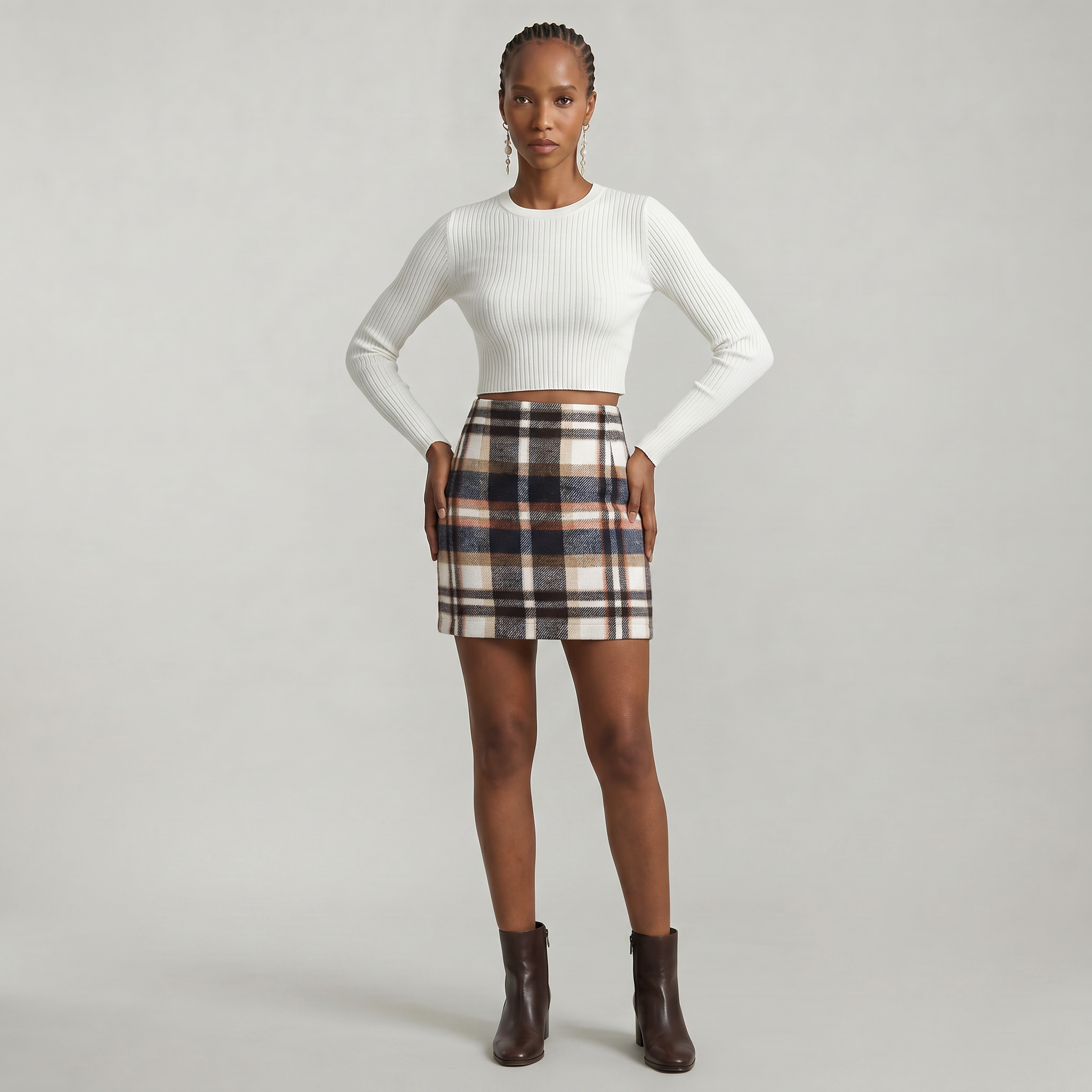 Women’s Plaid A-Line Skirt - High Waist Tweed Style Mini Skirt