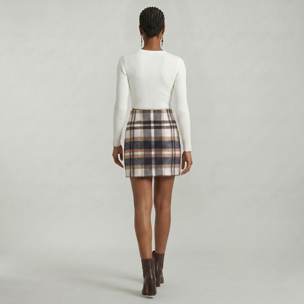 Women’s Plaid A-Line Skirt - High Waist Tweed Style Mini Skirt