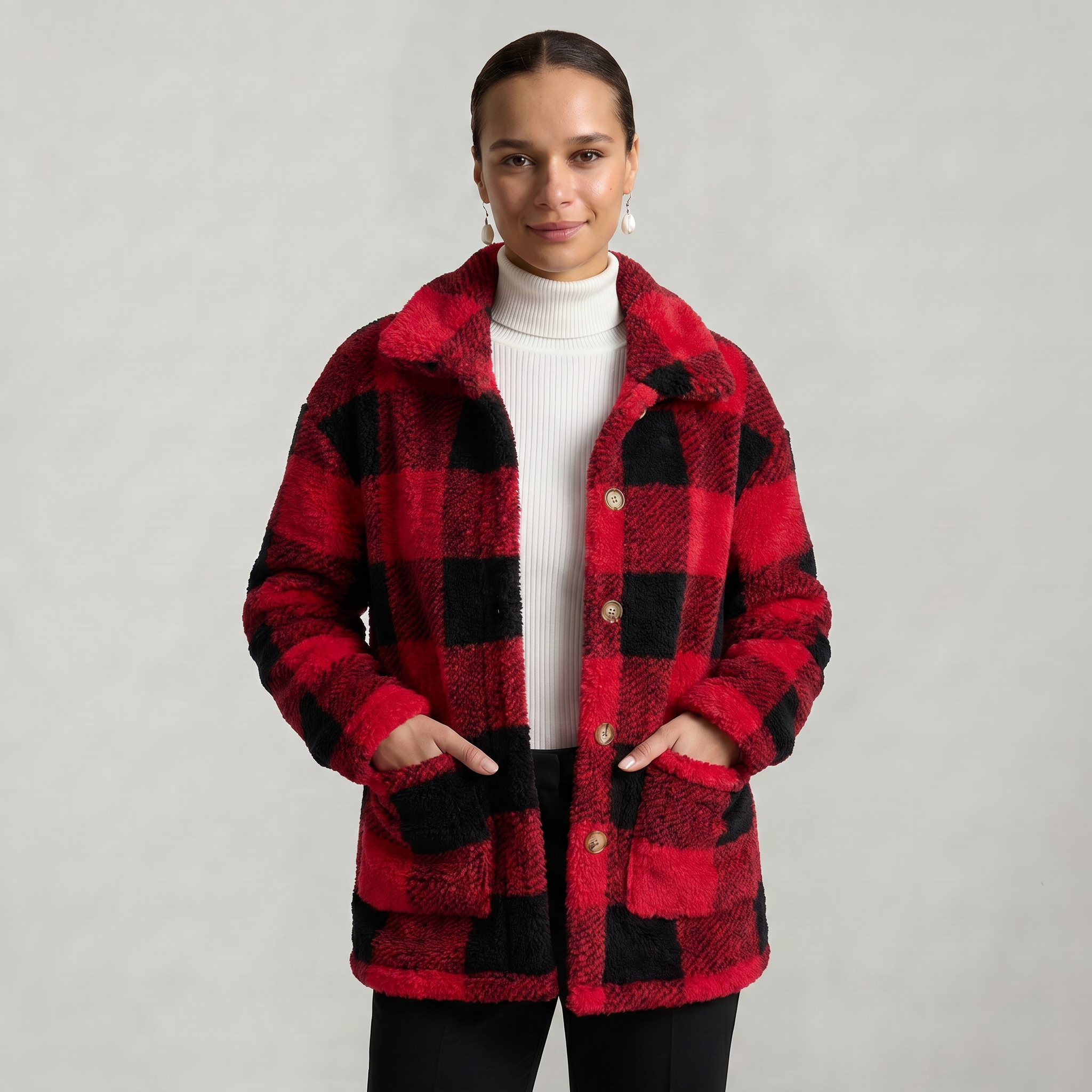 Women’s Plaid Jacket - Button Front Regular Fit