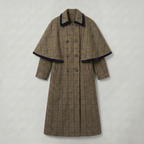 Women’s Plaid Long Coat - Double-Breasted Cape Longline Fit