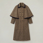 Women’s Plaid Long Coat - Double-Breasted Cape Longline Fit