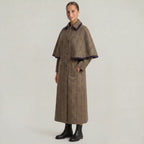 Women’s Plaid Long Coat - Double-Breasted Cape Longline Fit
