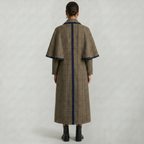 Women’s Plaid Long Coat - Double-Breasted Cape Longline Fit