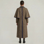Women’s Plaid Long Coat - Double-Breasted Cape Longline Fit
