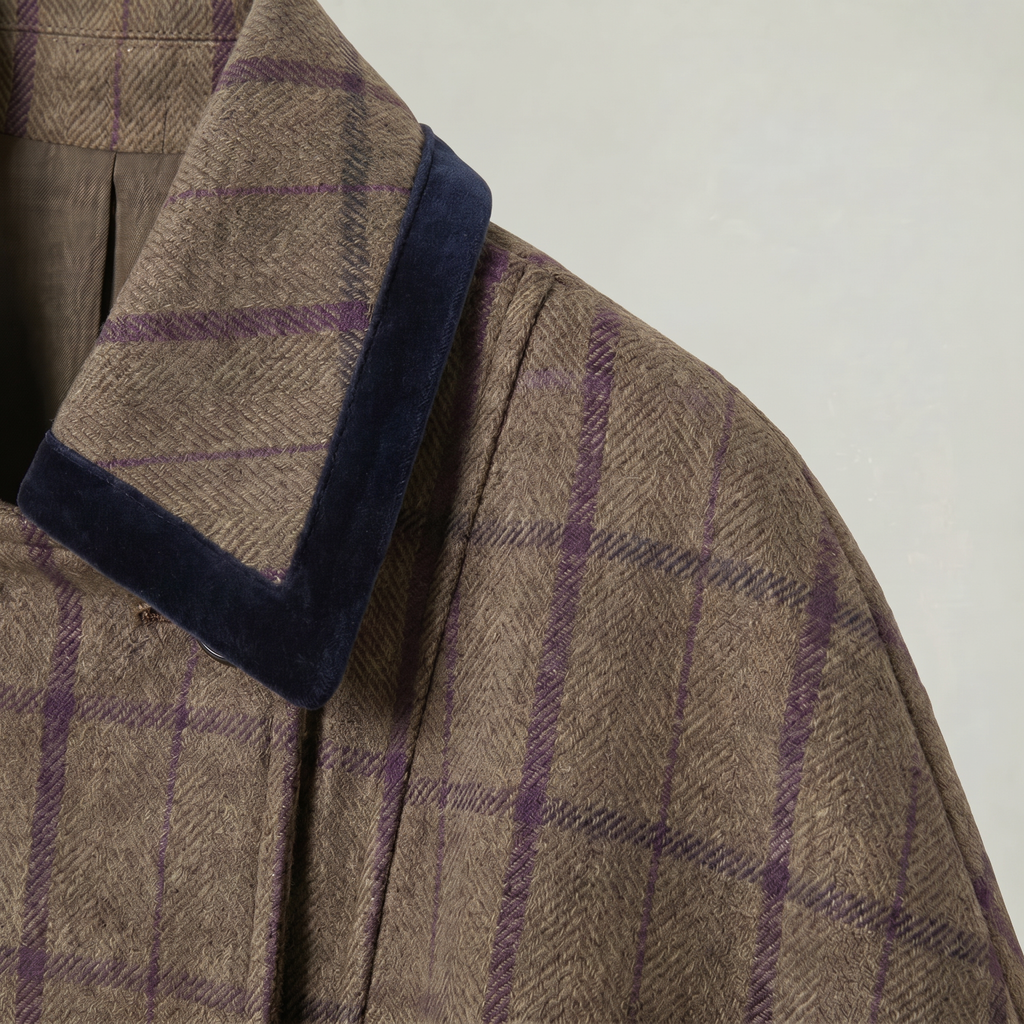 Women’s Plaid Long Coat - Double-Breasted Cape Longline Fit