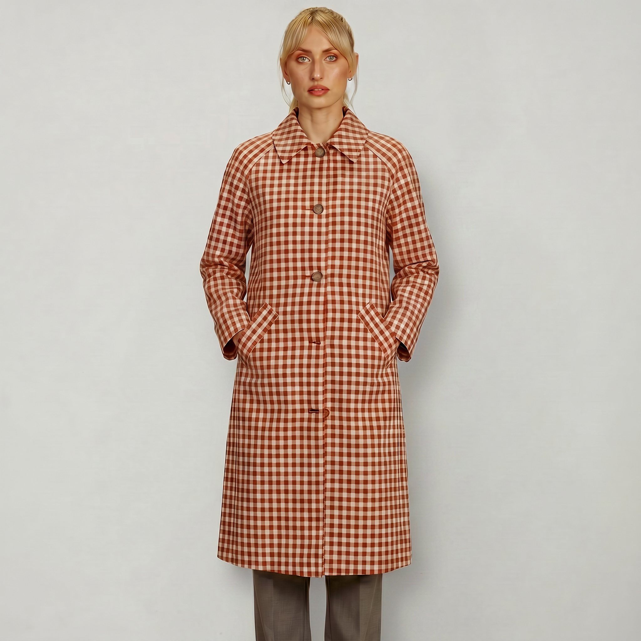 Women’s Plaid Trench Coat - Long Checkered Coat