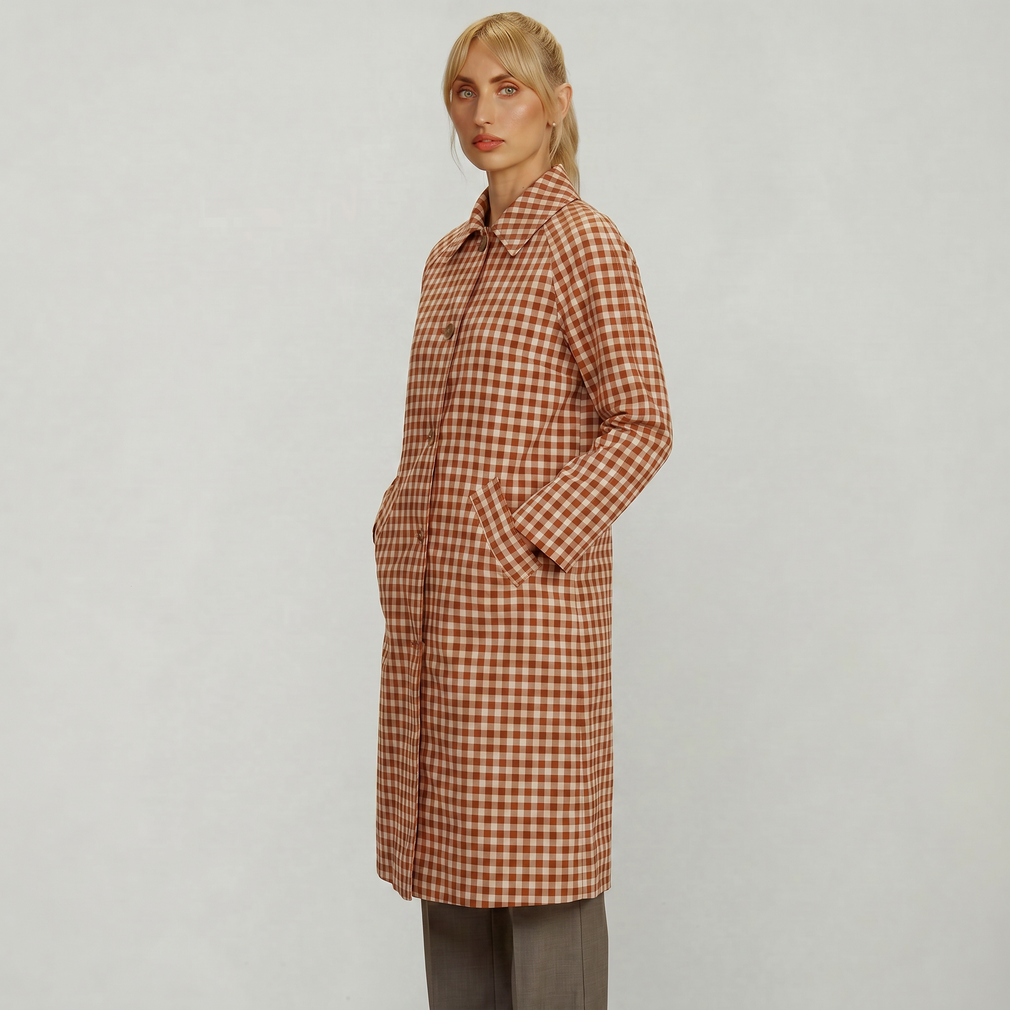 Women’s Plaid Trench Coat - Long Checkered Coat