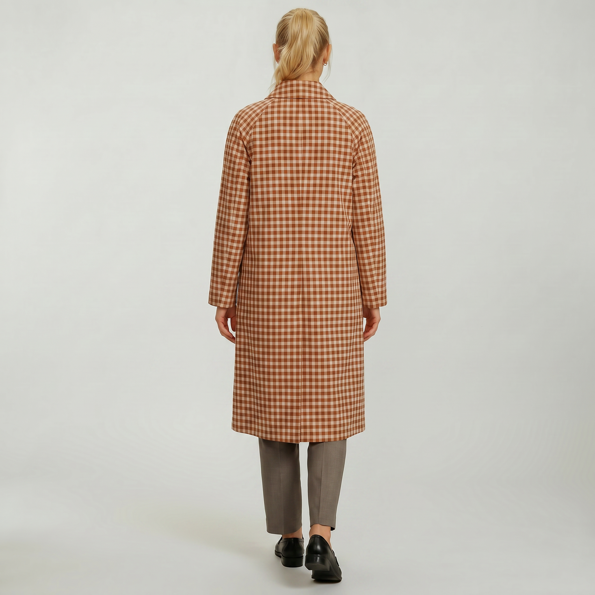 Women’s Plaid Trench Coat - Long Checkered Coat