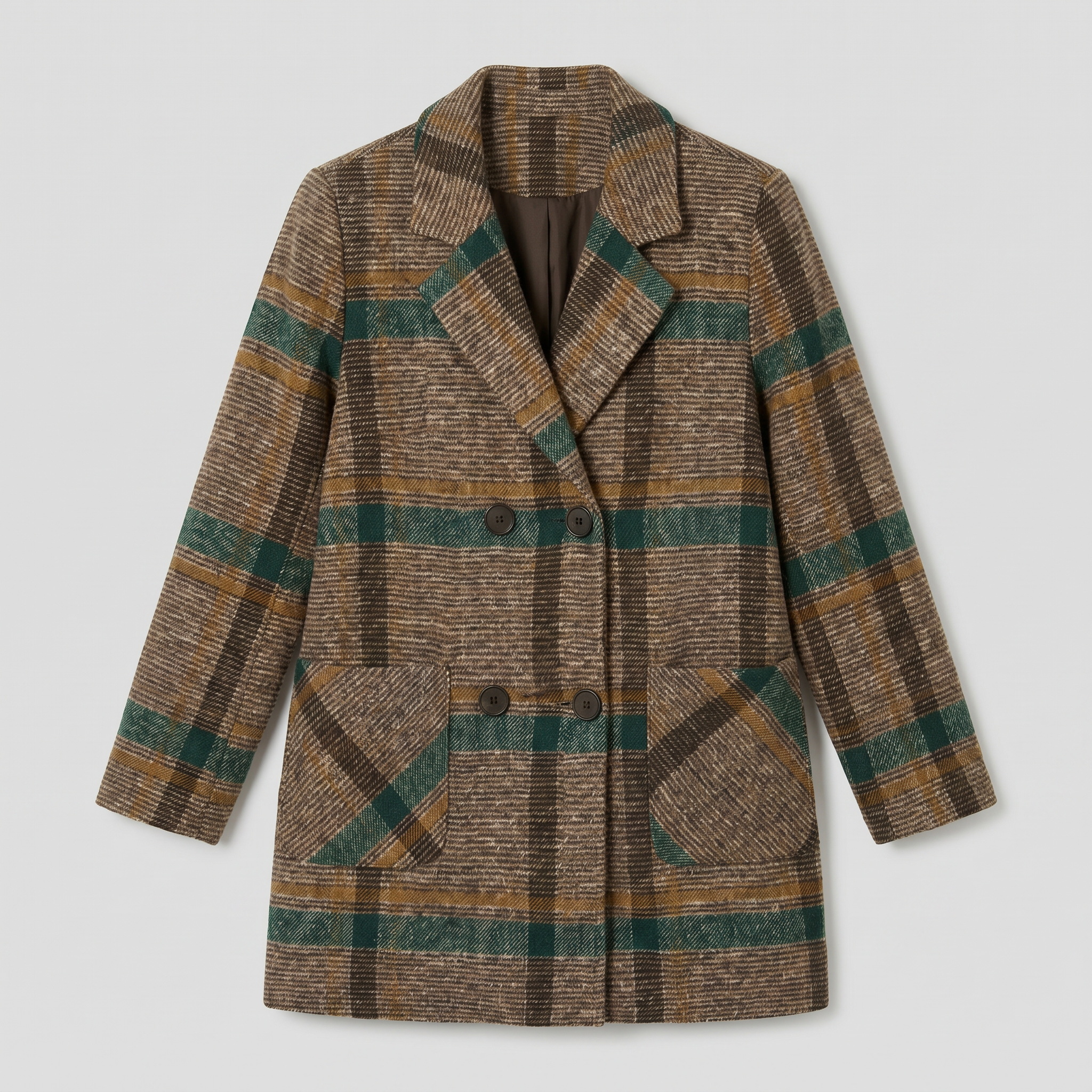 Women’s Plaid Coat - Tweed Checked Blazer Coat Tailored Fit