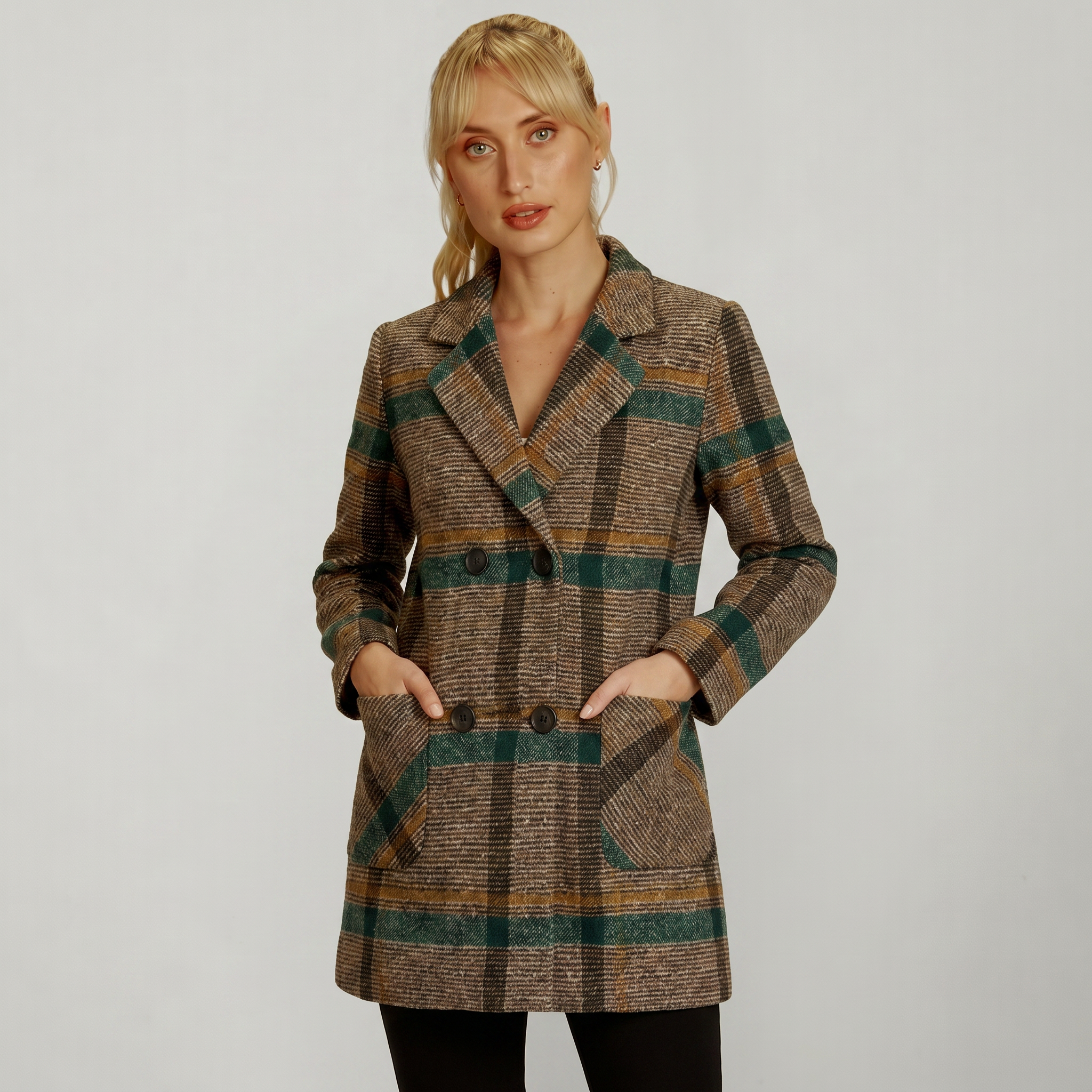 Women’s Plaid Coat - Tweed Checked Blazer Coat Tailored Fit