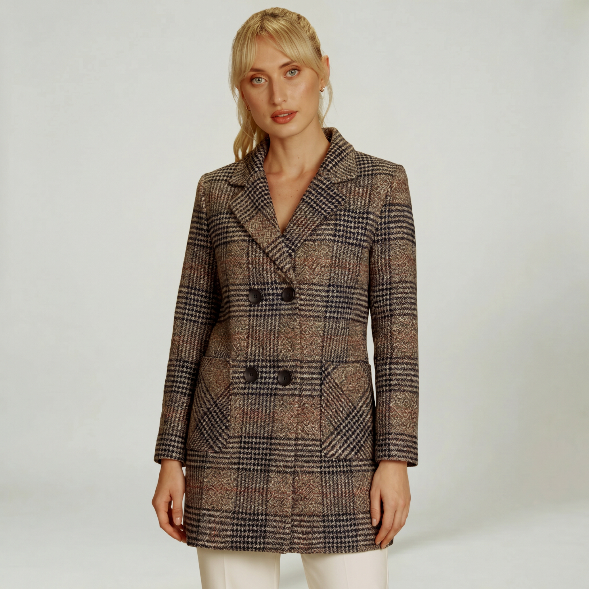 Women’s Plaid Coat - Tweed Checked Blazer Coat Tailored Fit