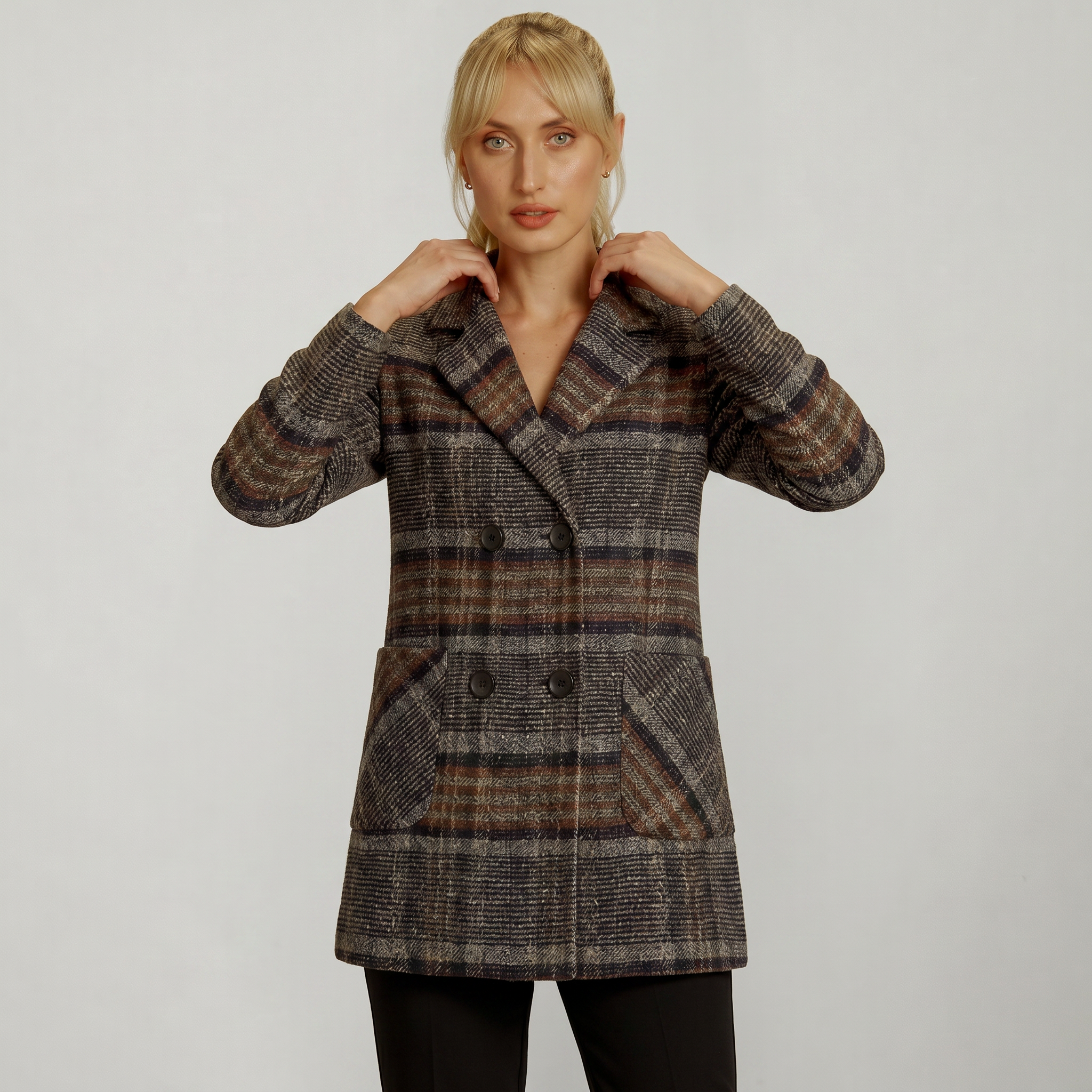 Women’s Plaid Coat - Tweed Checked Blazer Coat Tailored Fit