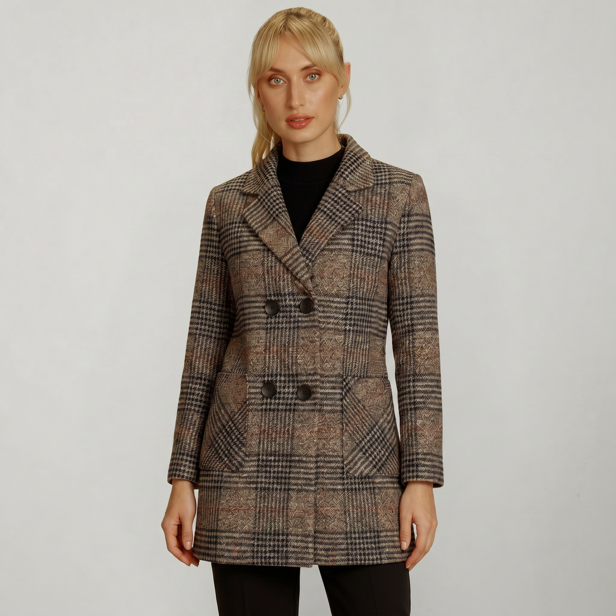 Women’s Plaid Coat - Tweed Checked Blazer Coat Tailored Fit