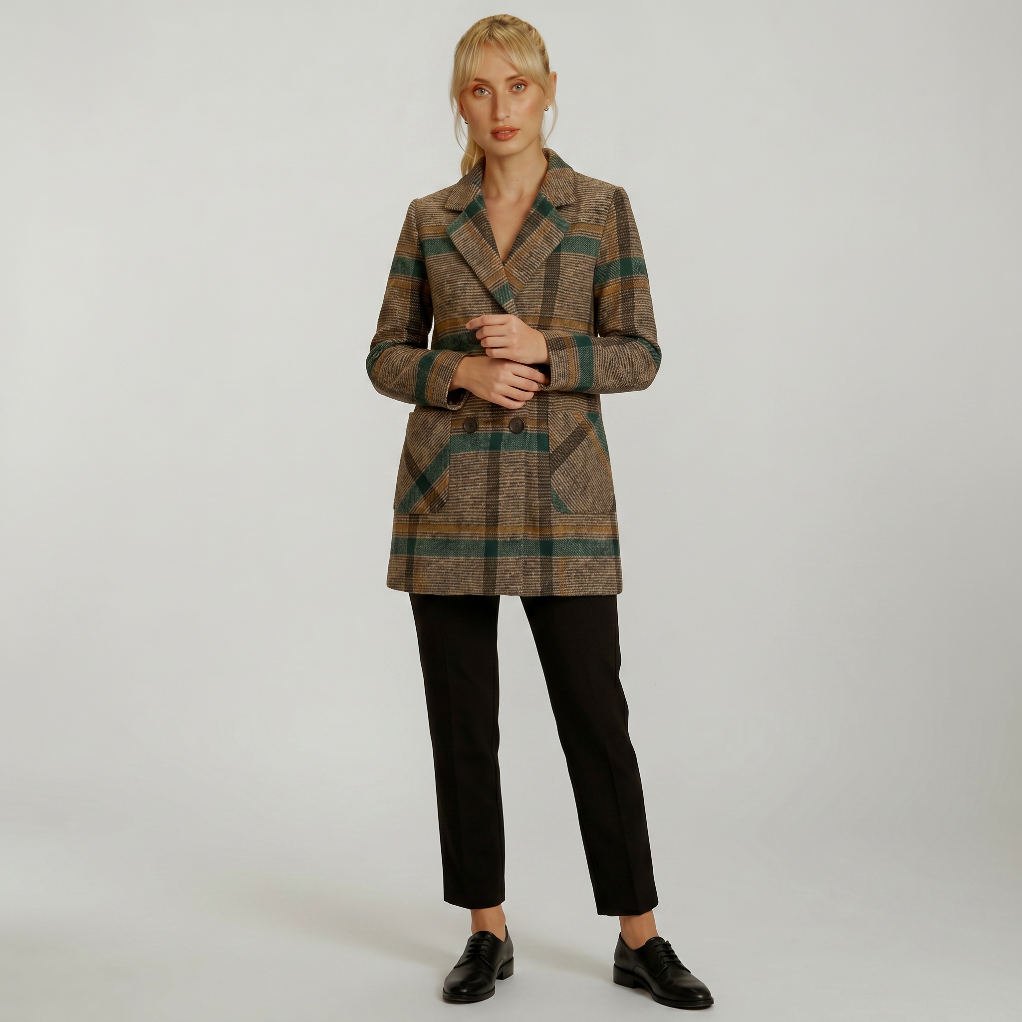 Women’s Plaid Coat - Tweed Checked Blazer Coat Tailored Fit