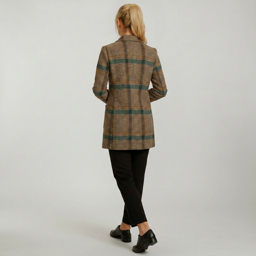 Women’s Plaid Coat - Tweed Checked Blazer Coat Tailored Fit
