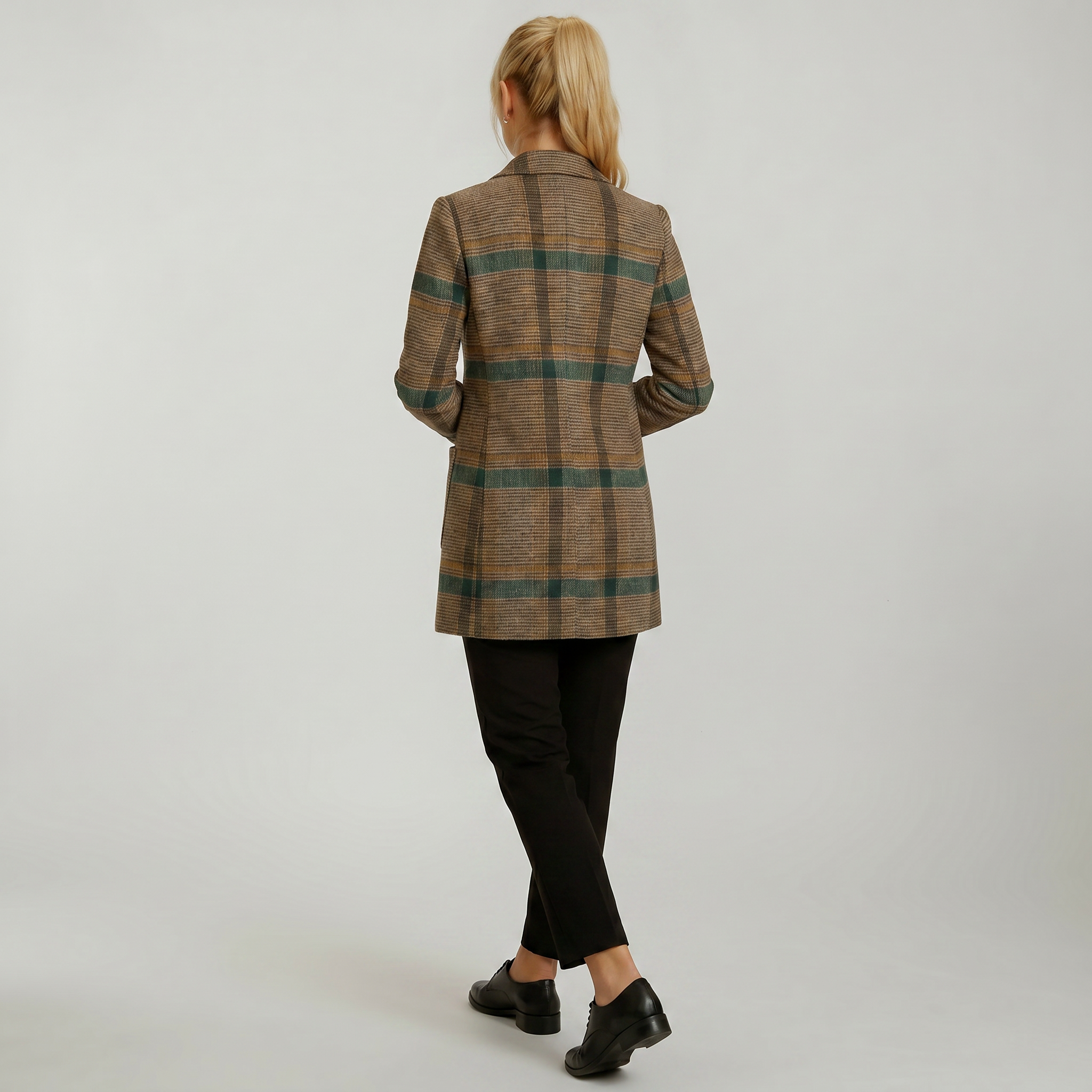 Women’s Plaid Coat - Tweed Checked Blazer Coat Tailored Fit