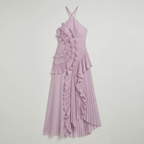 Women’s Pleated Ruffle Halter Maxi Dress