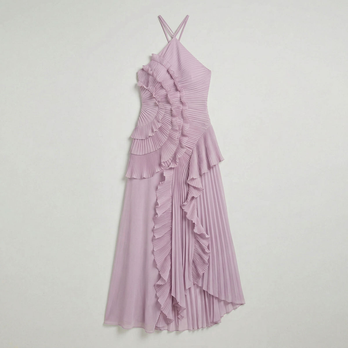 Women’s Pleated Ruffle Halter Maxi Dress