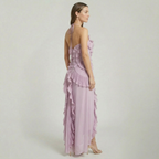 Women’s Pleated Ruffle Halter Maxi Dress