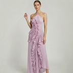 Women’s Pleated Ruffle Halter Maxi Dress