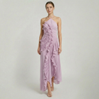 Women’s Pleated Ruffle Halter Maxi Dress
