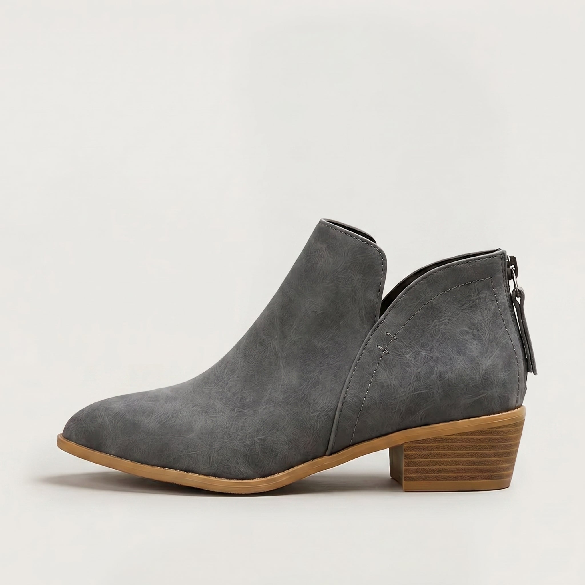 Women’s Pointed Toe Ankle Boots - Back Zip Chunky Heel Boots