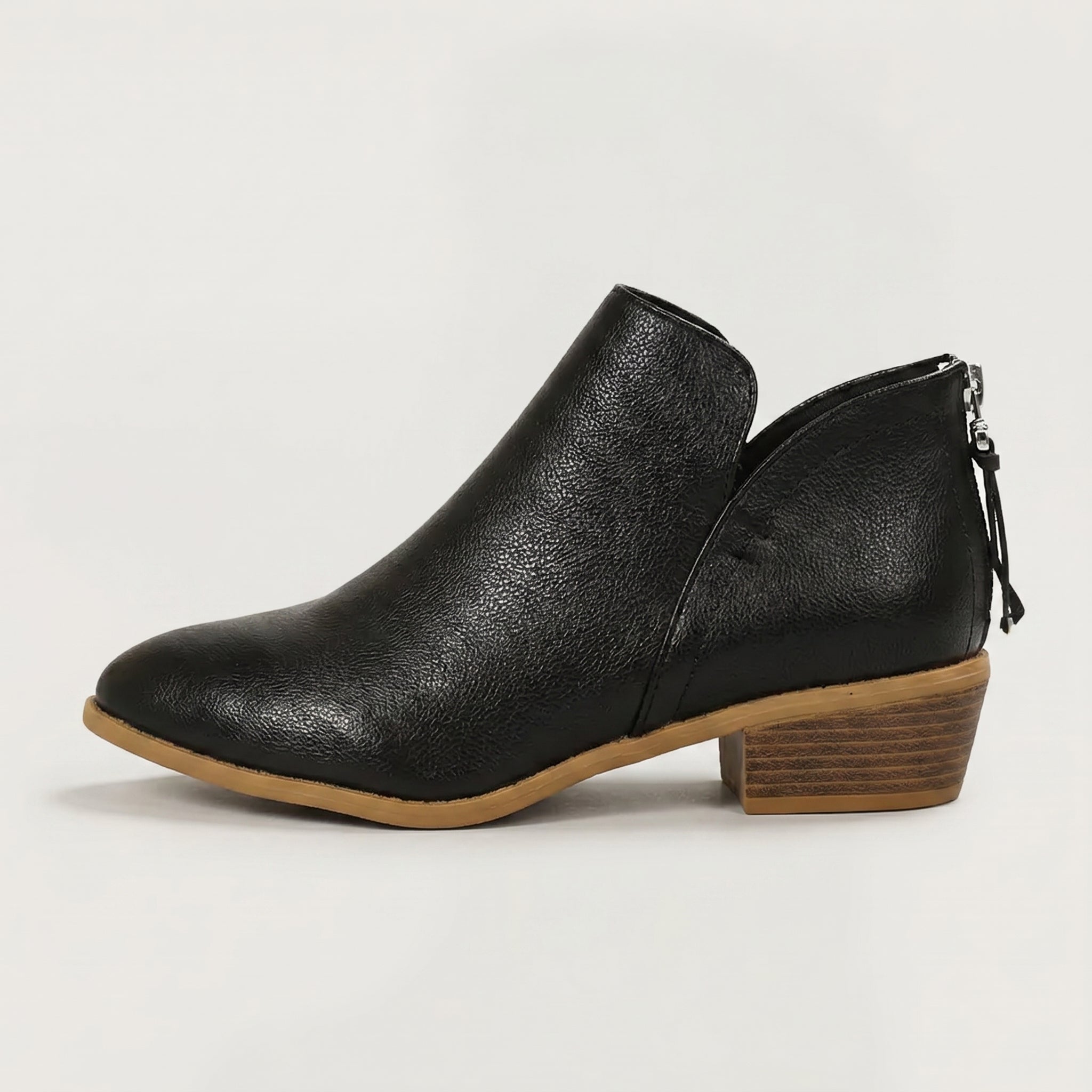 Women’s Pointed Toe Ankle Boots - Back Zip Chunky Heel Boots