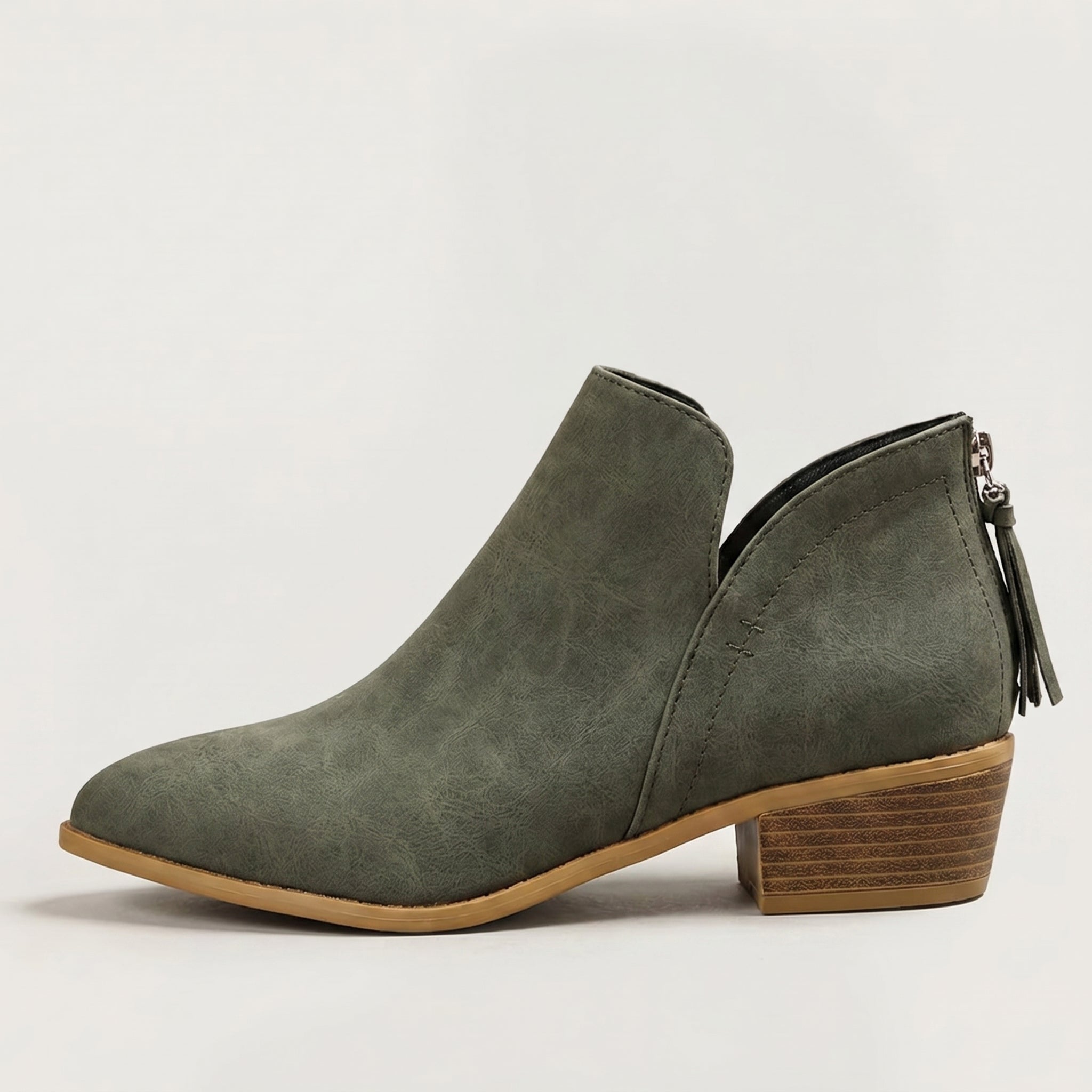 Women’s Pointed Toe Ankle Boots - Back Zip Chunky Heel Boots