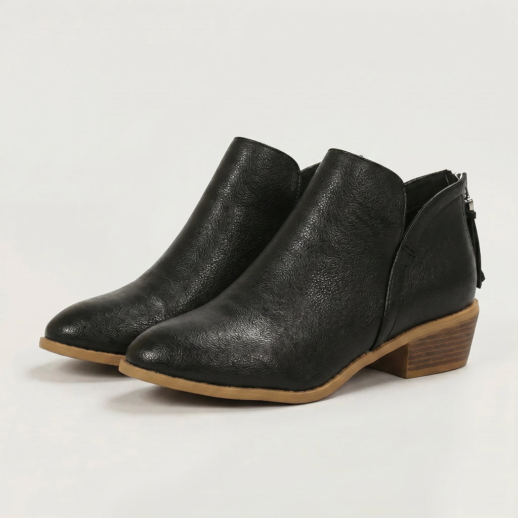 Women’s Pointed Toe Ankle Boots - Back Zip Chunky Heel Boots