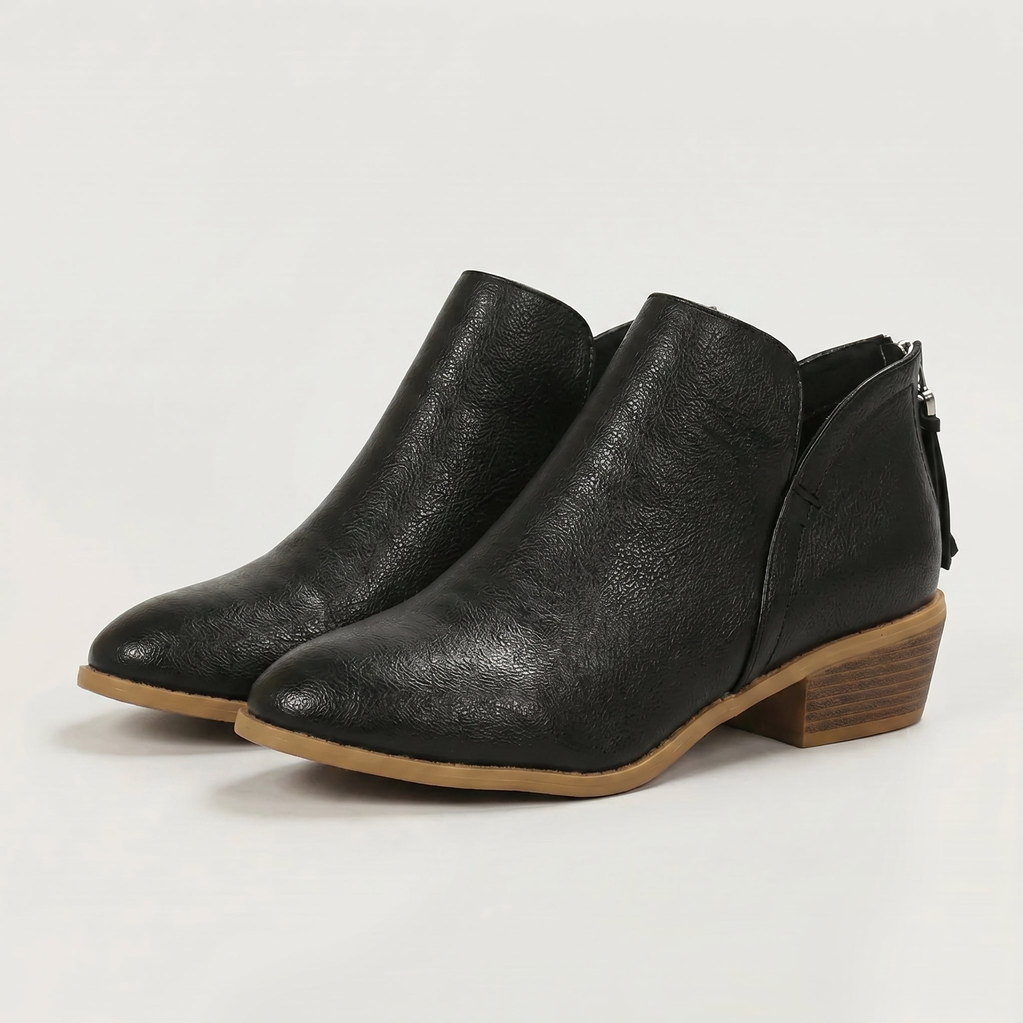 Women’s Pointed Toe Ankle Boots - Back Zip Chunky Heel Boots