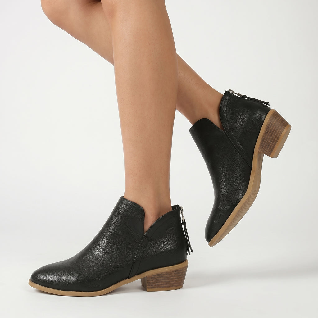 Women’s Pointed Toe Ankle Boots - Back Zip Chunky Heel Boots