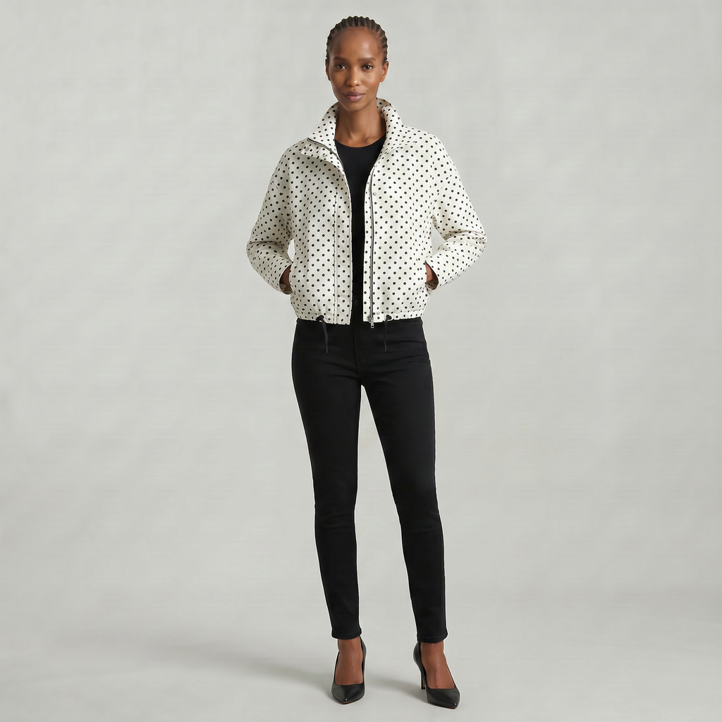 Women’s Polka Dot Bomber Jacket - Zip Up Cropped Lightweight Coat