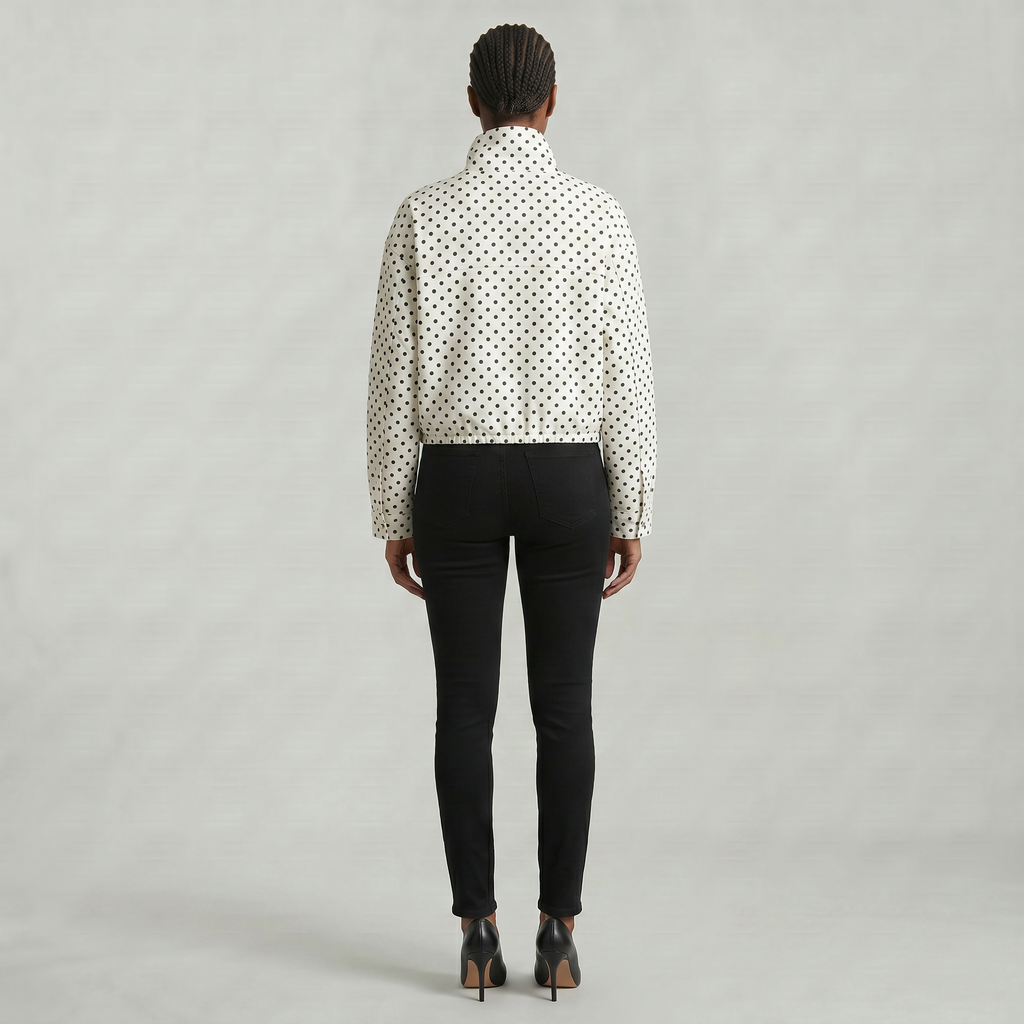 Women’s Polka Dot Bomber Jacket - Zip Up Cropped Lightweight Coat