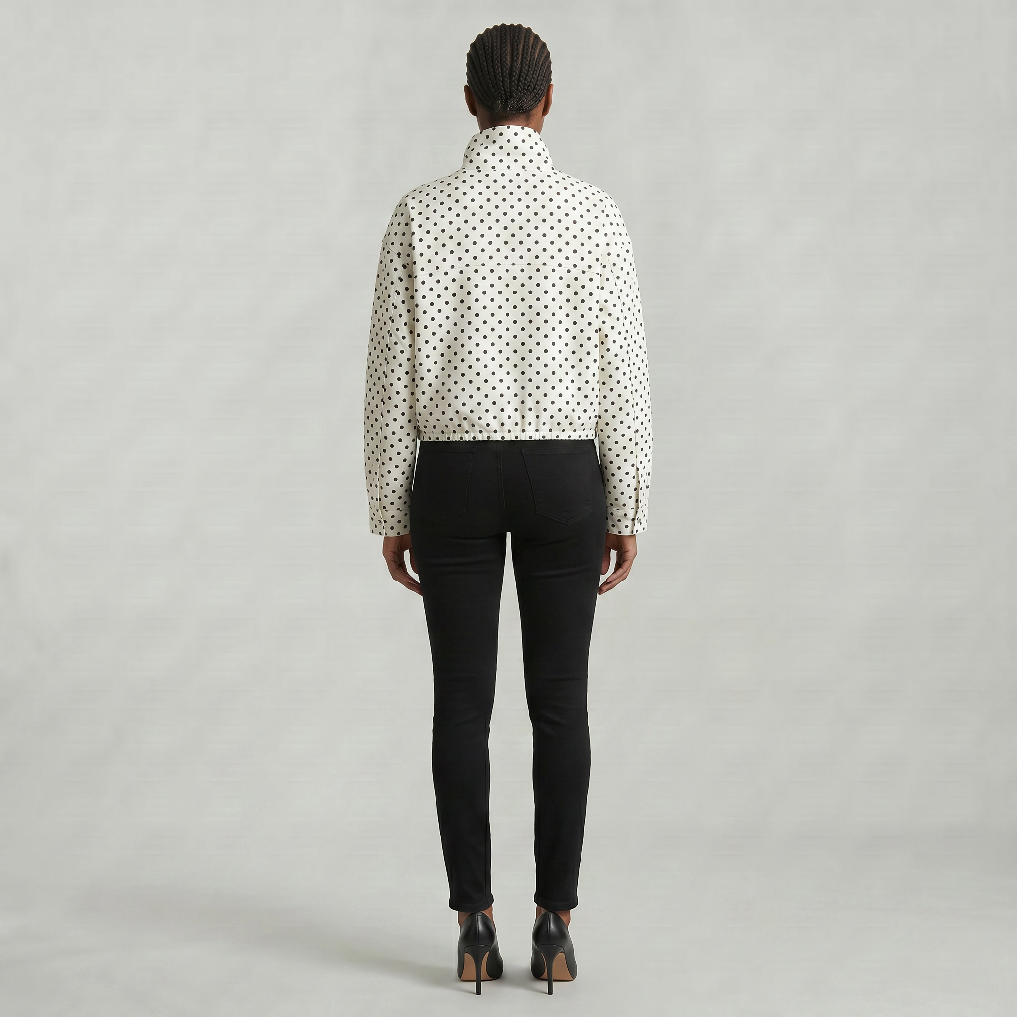 Women’s Polka Dot Bomber Jacket - Zip Up Cropped Lightweight Coat