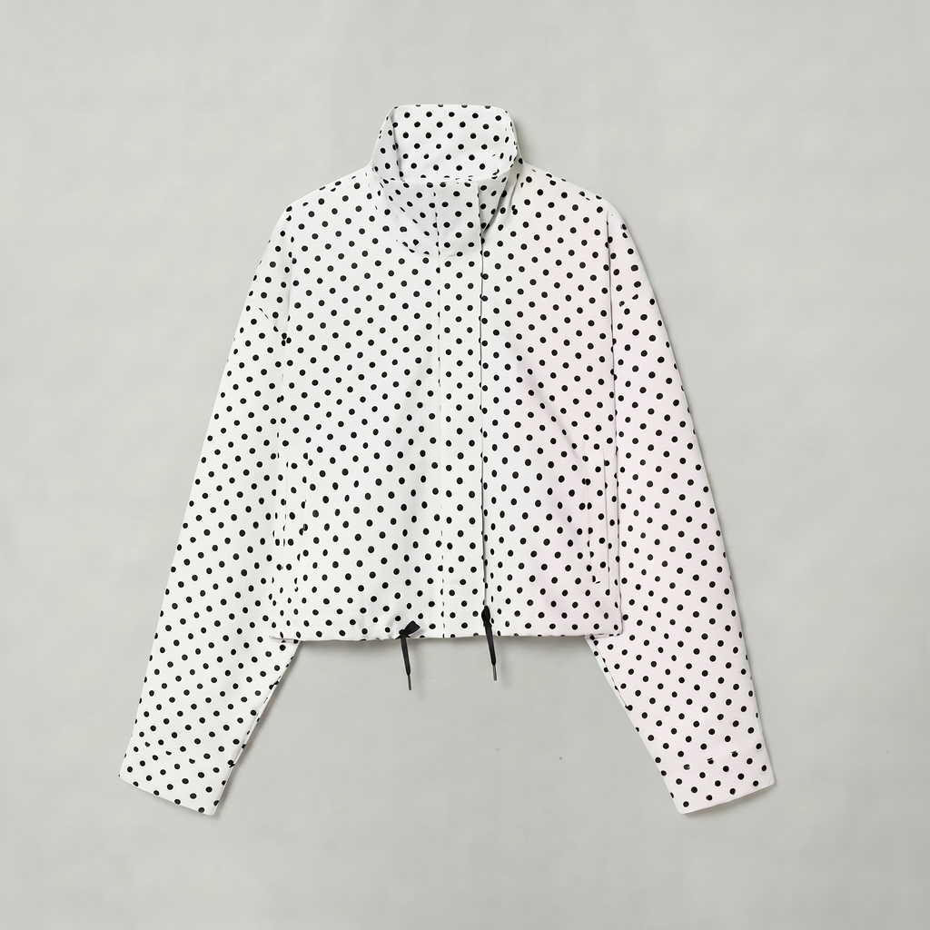 Women’s Polka Dot Bomber Jacket - Zip Up Cropped Lightweight Coat