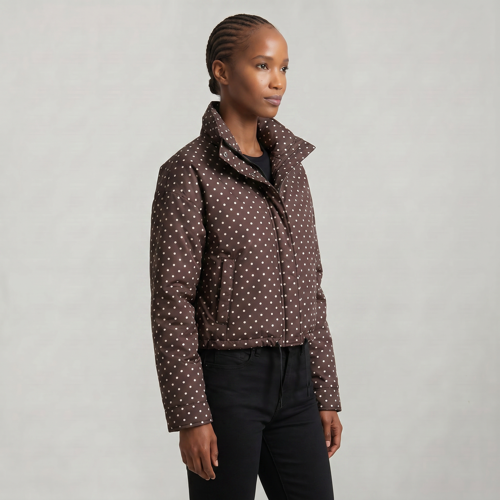 Women’s Polka Dot Bomber Jacket - Zip Up Cropped Lightweight Coat
