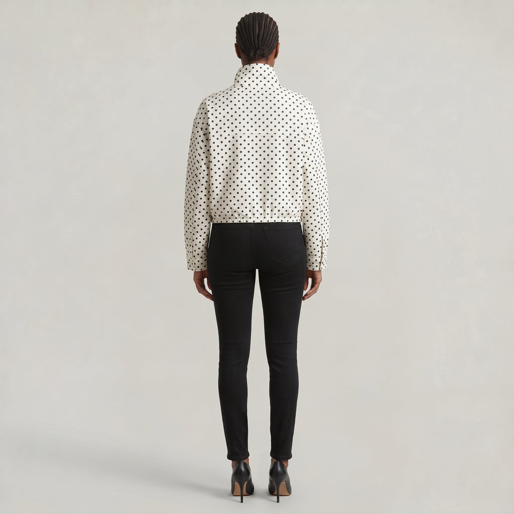 Women’s Polka Dot Bomber Jacket - Zip Up Cropped Lightweight Coat
