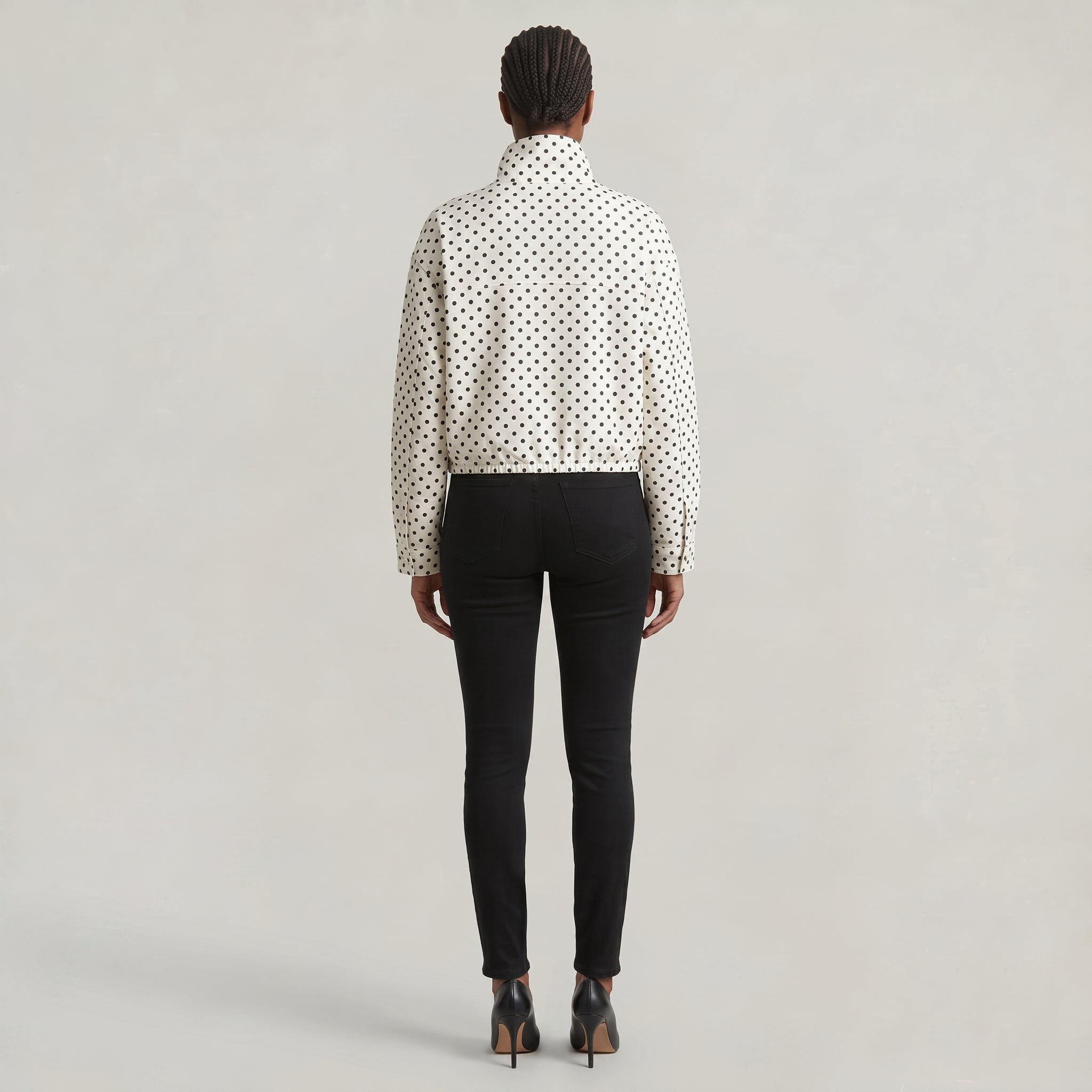 Women’s Polka Dot Bomber Jacket - Zip Up Cropped Lightweight Coat