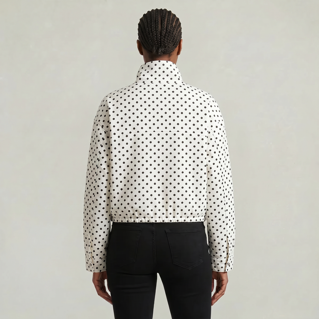 Women’s Polka Dot Bomber Jacket - Zip Up Cropped Lightweight Coat